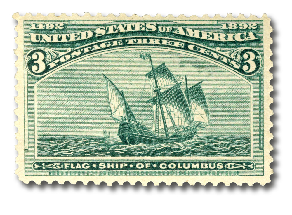 232 - 1893 3c Flagship of Columbus, Green - Mystic Stamp Company