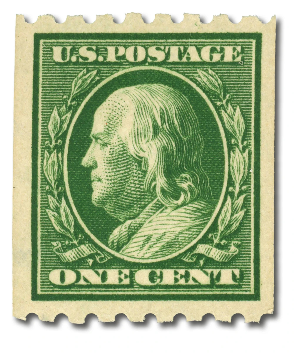 390 - 1910 1c Franklin, Green, Single Line Watermark, Perf. 8.5