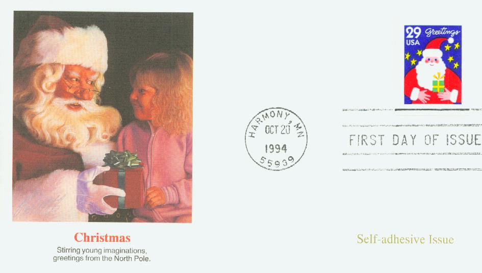 2873 - 1994 29c Santa with Present - Mystic Stamp Company