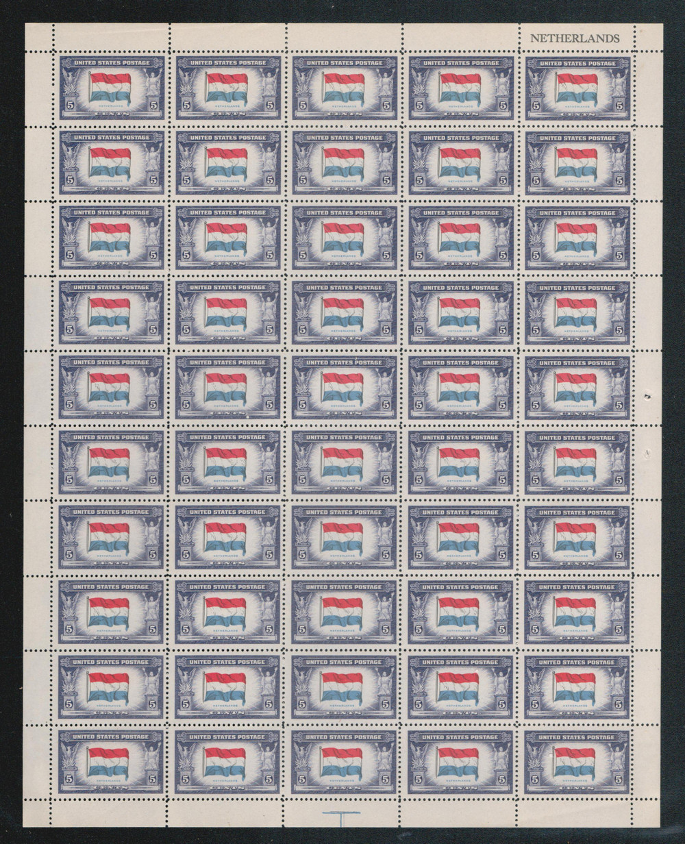913 - 1943 5c Overrun Countries: Flag of Netherlands - Mystic