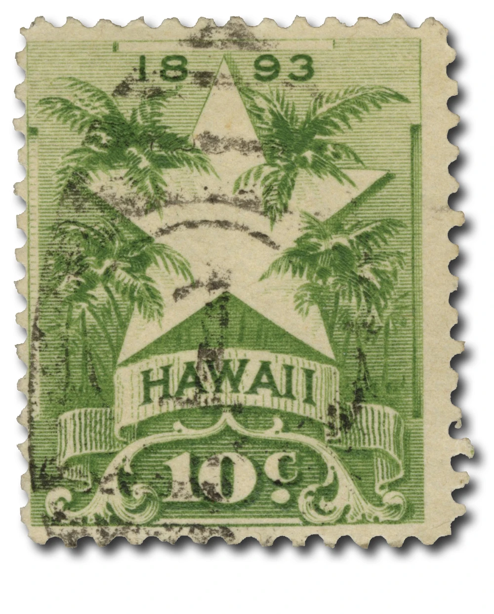 H77 - 1894 10c Stars & Palms, Yellow Green, Hawaii - Mystic Stamp