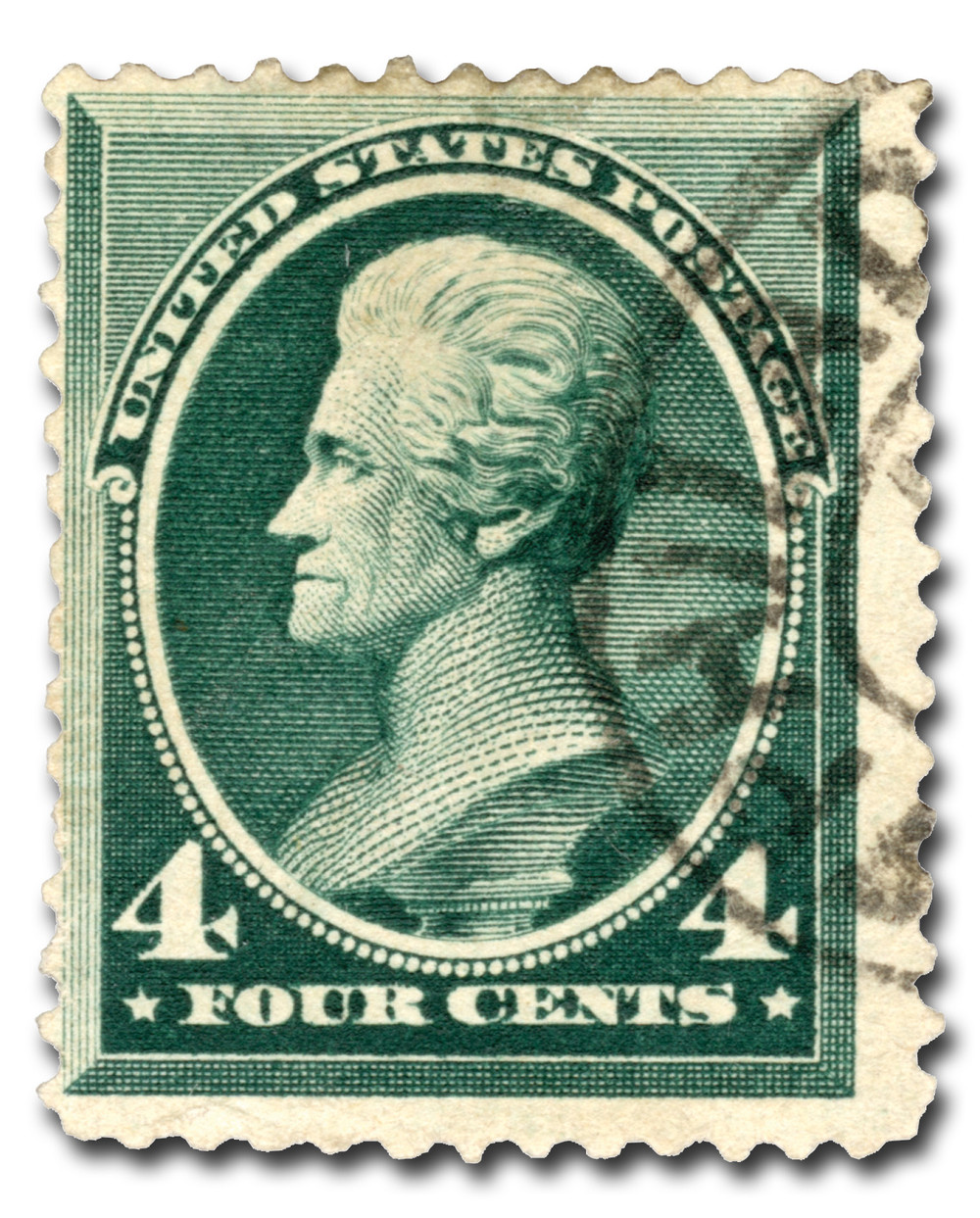 211 - 1883 4c Andrew Jackson, Blue Green, Soft Paper, Perf. 12