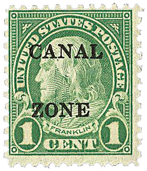 CZ100 - 1927 1c Franklin, Green, Canal Zone Overprint Type B, Perf