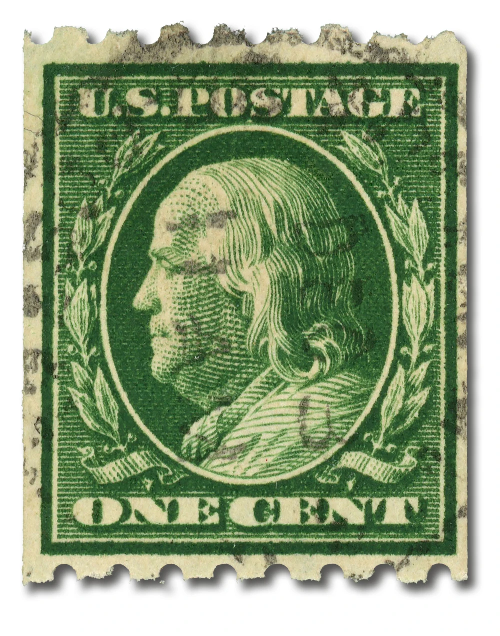 390 - 1910 1c Franklin, Green, Single Line Watermark, Perf. 8.5