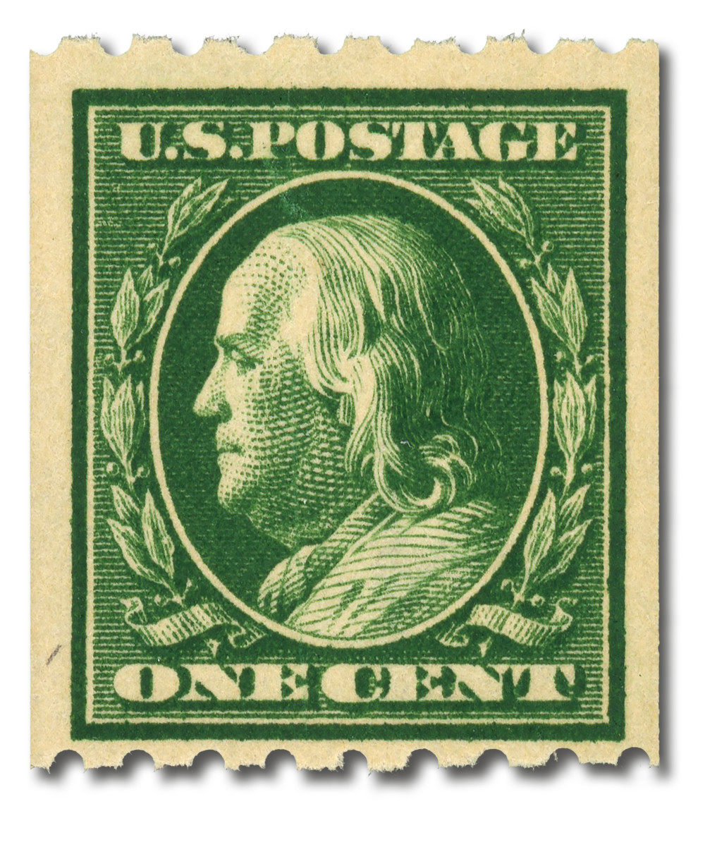 390 - 1910 1c Franklin, Green, Single Line Watermark, Perf. 8.5