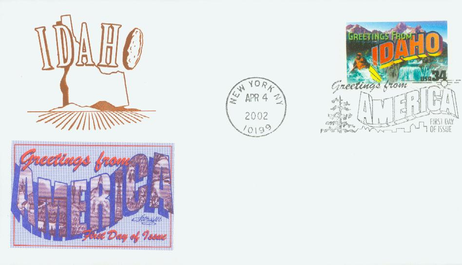 3572 - 2002 34c Greetings From America: Idaho - Mystic Stamp Company