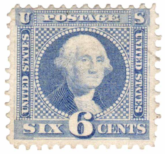 126 - 1875 6c Washington, Blue, Hard Paper, No Grill, Perf. 12