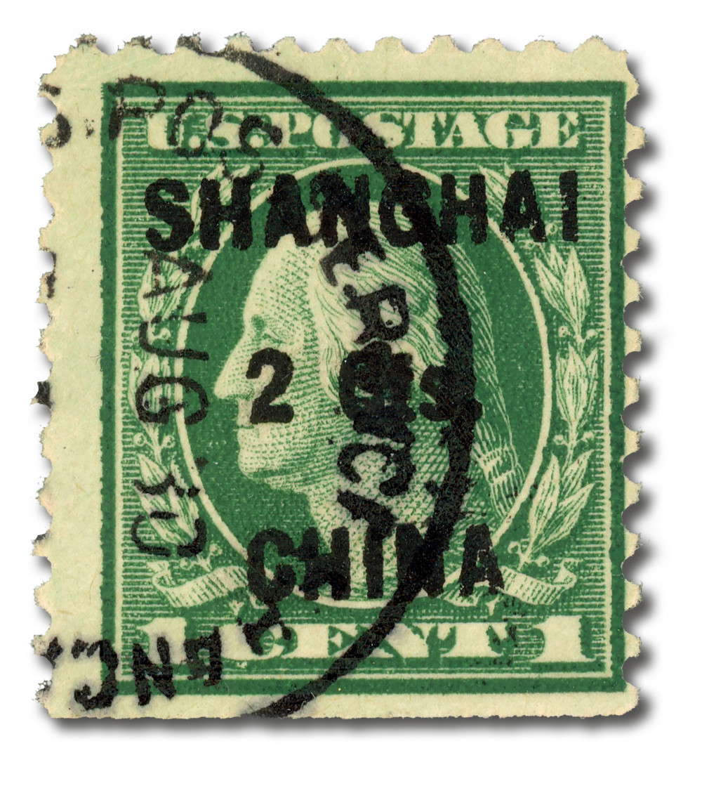 K17 - 1922 2c on 1c Washington, Green, Shanghai Overprint