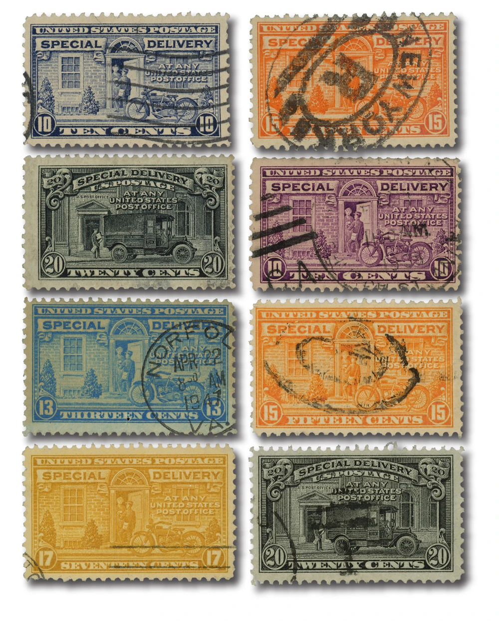 E12-19 - 1922-1951 Special Delivery, Set of 8 Stamps - Mystic