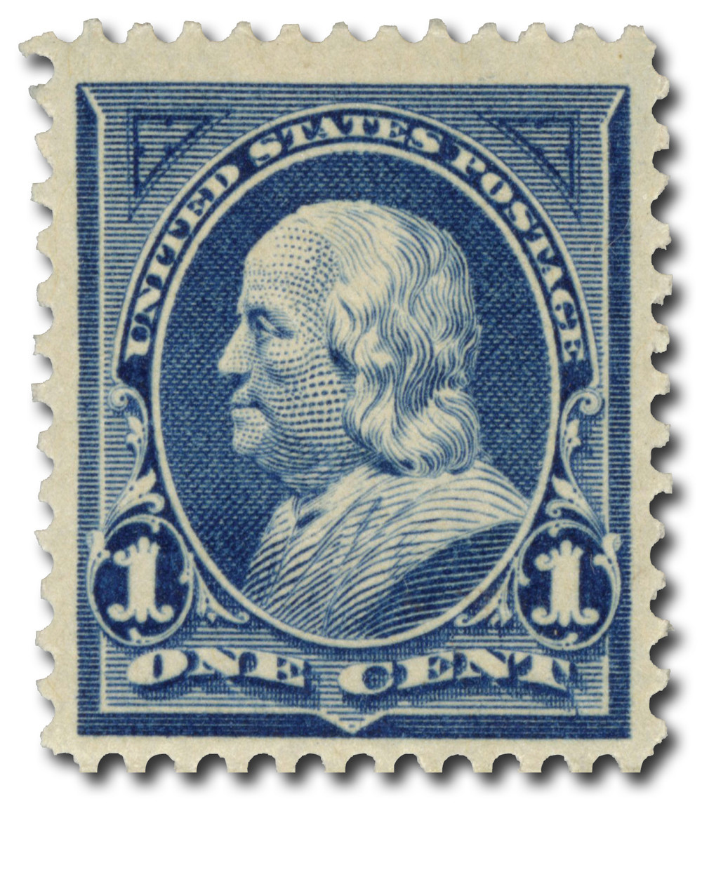 264 - 1895 1c Franklin, Blue, Double Line Watermark, Perf. 12