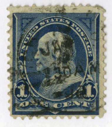 264 - 1895 1c Franklin, Blue, Double Line Watermark, Perf. 12