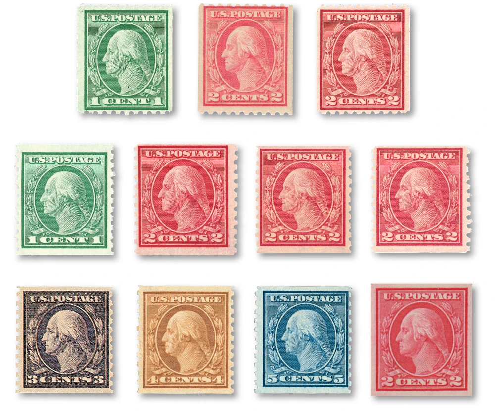 448-59 - 1914-16 Regular Issues, Single Line Watermark, Perf. 10