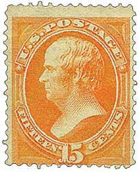 使用済切手 15セント　アメリカ　1861 152 - 1870-71 15c Daniel Webster, Bright Orange, Hard Paper, Perf