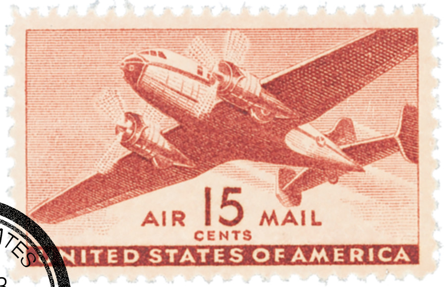 C28 - 1941 15c Twin-Motored Transport Plane, Brown Carmine