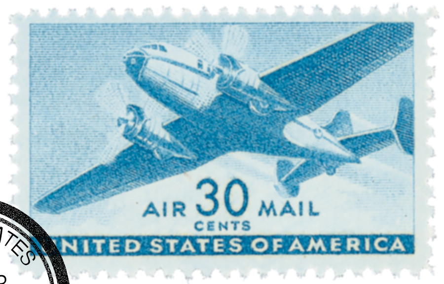 C30 - 1941 30c Twin-Motored Transport Plane, Blue - Mystic Stamp
