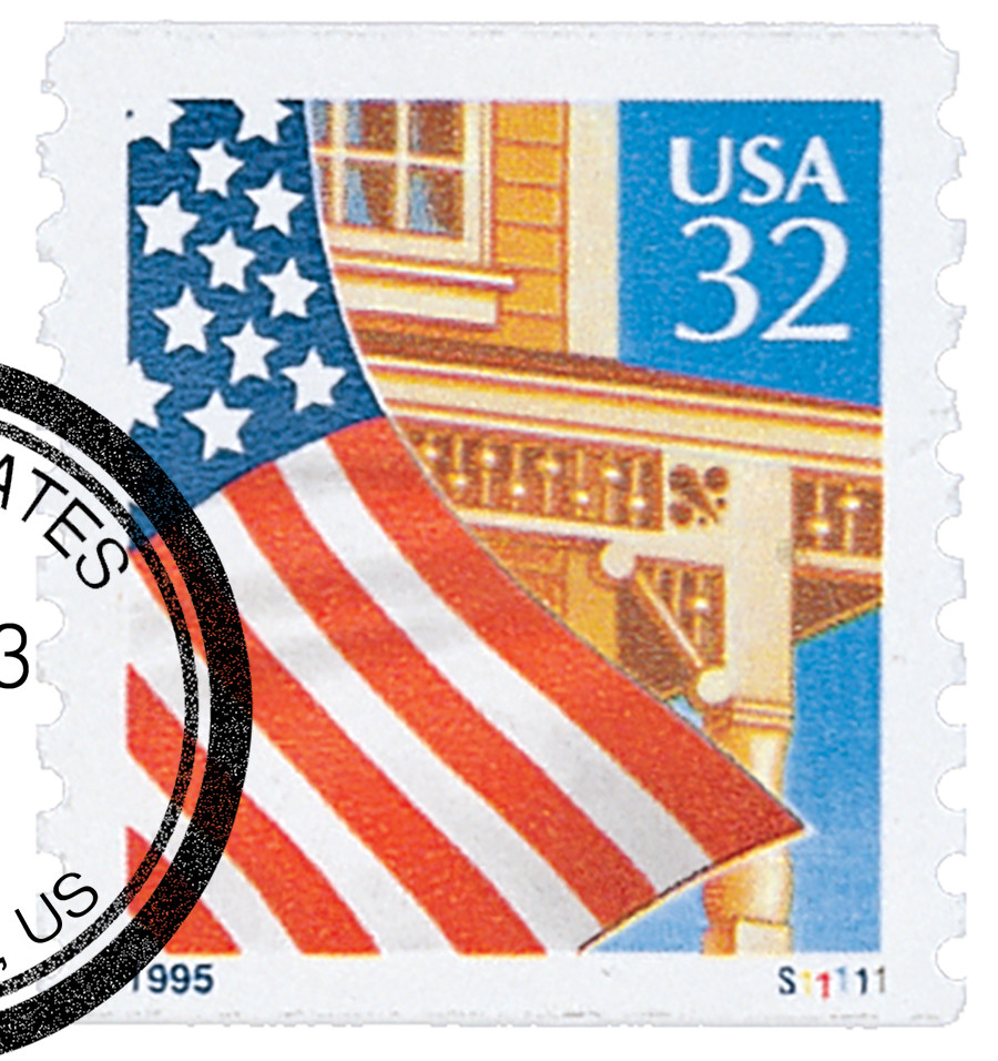 2914 - 1995 32c Flag Over Porch, Blue Date, Coil - Mystic Stamp