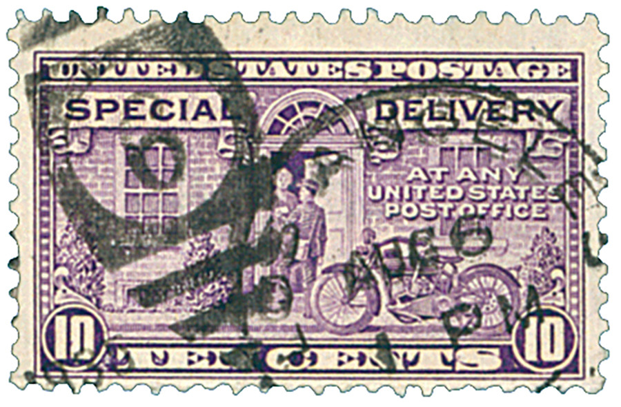 E15 - 1927 10c Special Delivery, Motorcycle Delivery, Gray Violet