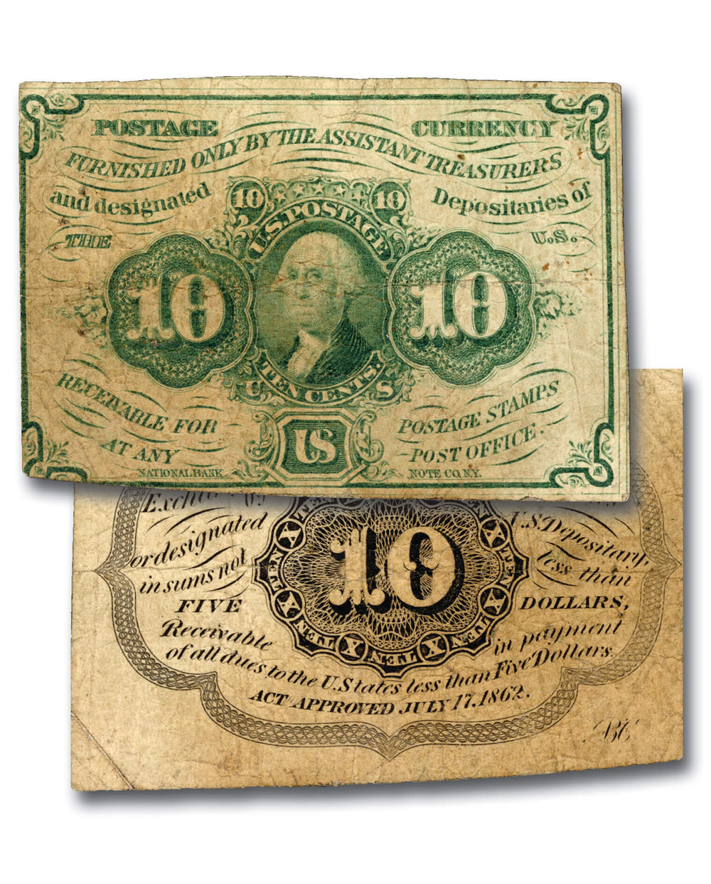 PC6 - 1862 10c Bust of Washington on 10c Stamp, Green, Postage