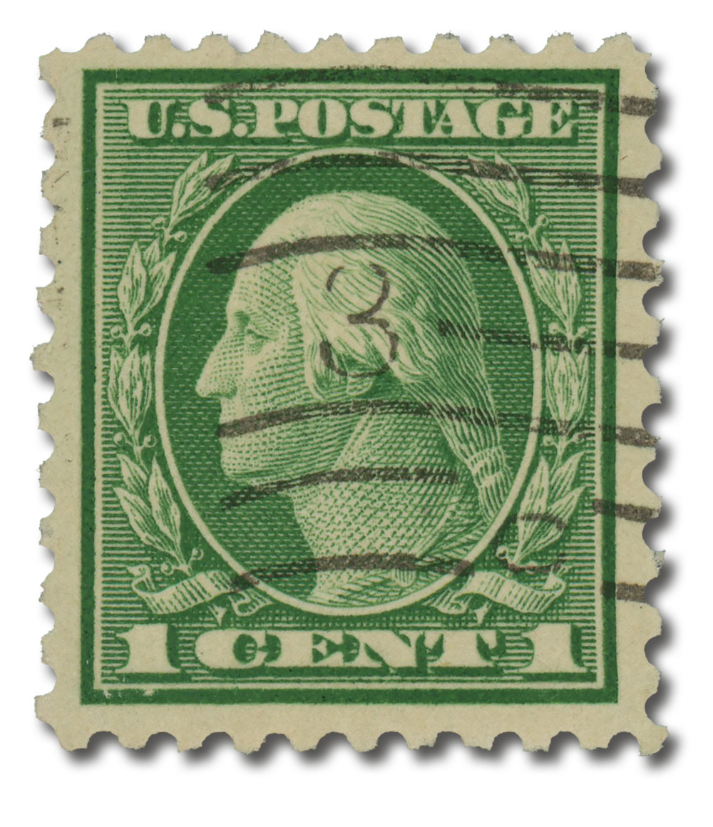 462 - 1916 1c Washington, Green, Unwatermarked, Perf. 10 - Mystic
