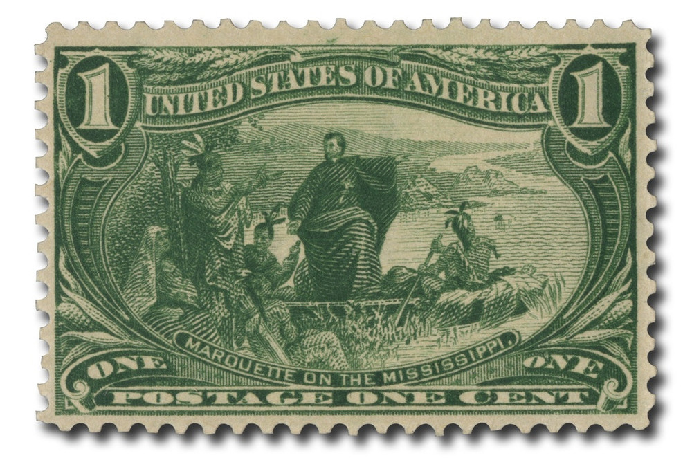 285 - 1898 1c Marquette on the Mississippi, Dark Yellow Green