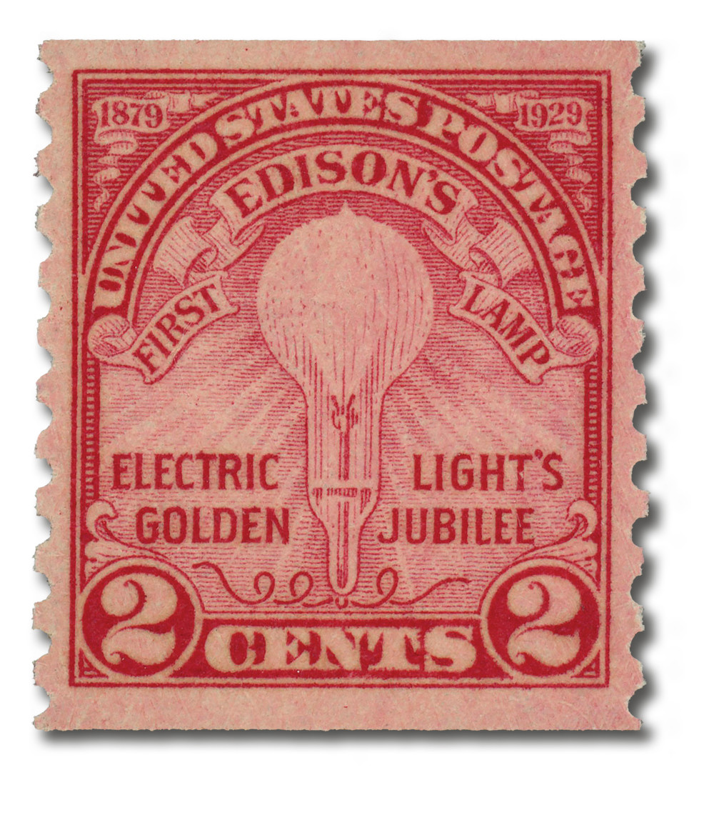 アメリカ ヴィンテージ エンボッサー スタンプ 08266 656 - 1929 2c Edison's First Lamp, Carmine Rose, Perf. 10