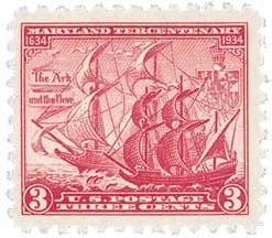 736 - 1934 3c Maryland Tercentenary, Carmine Rose - Mystic Stamp