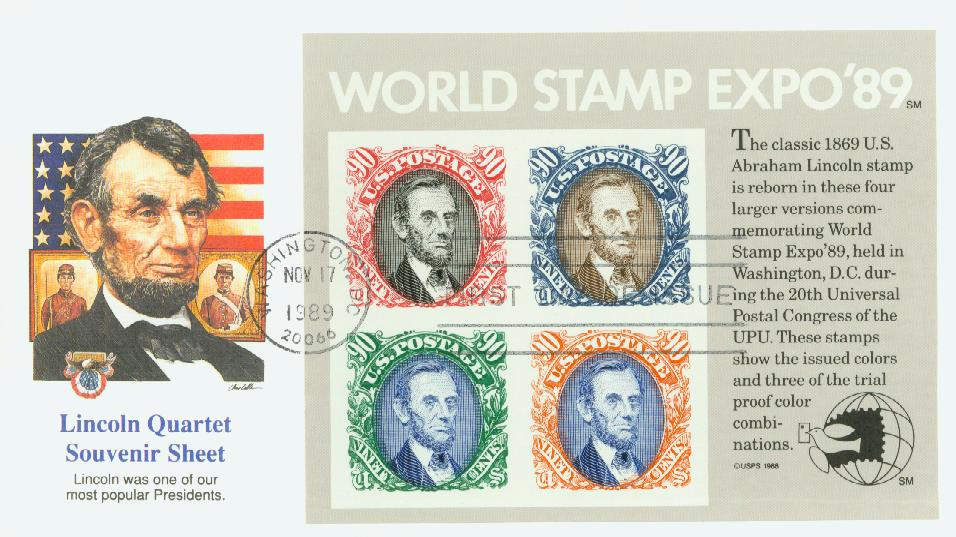 2433 - 1989 90c World Stamp Expo '89, Souvenir Sheet - Mystic