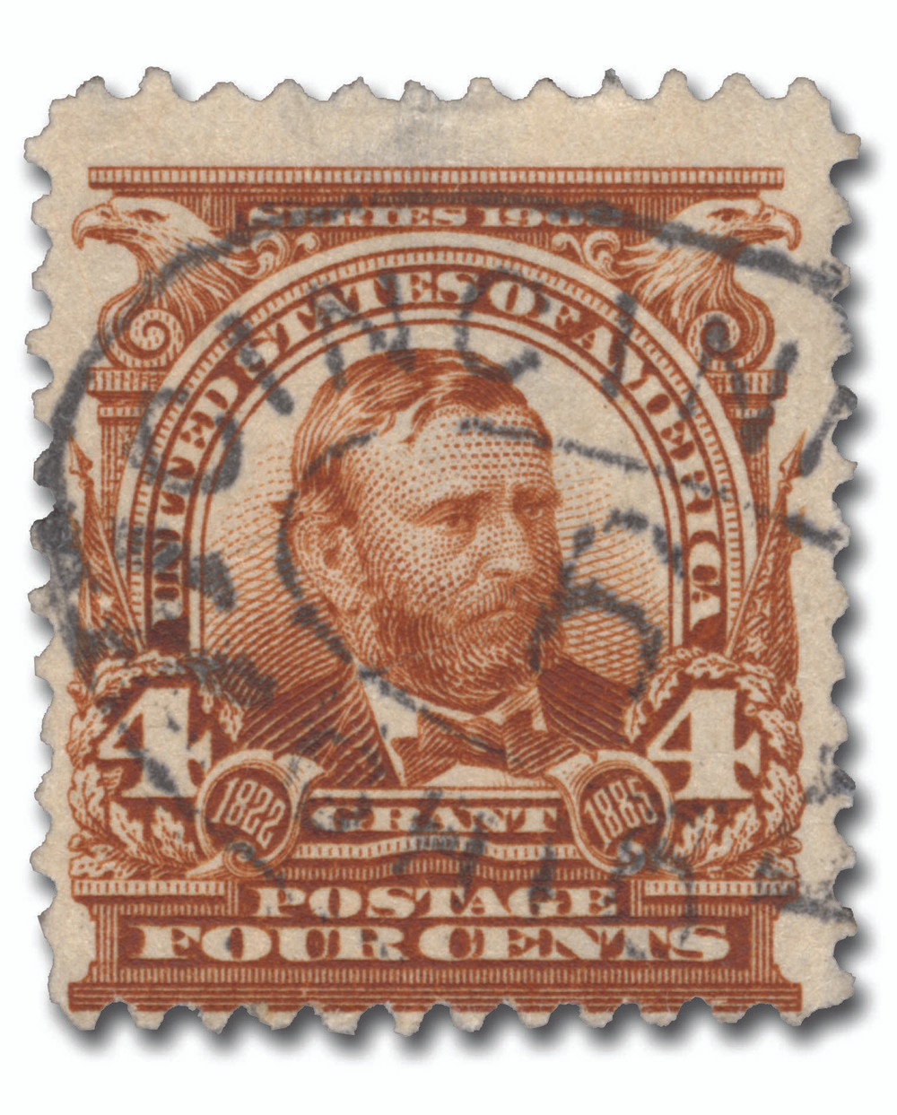 303 - 1903 4c Ulysses S. Grant, Brown, Double Line Watermark, Perf