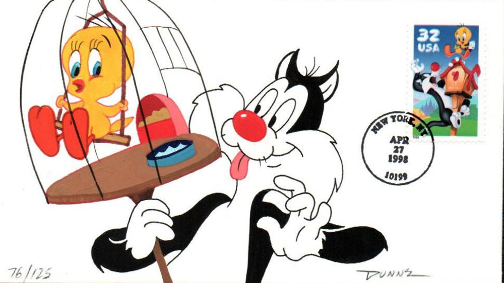 3204a - 1998 32c Sylvester & Tweety, Single from pane of 10 Stamps