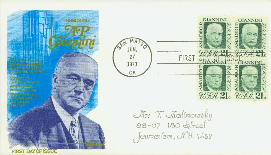 1400 - 1973 21c Amadeo P. Giannini - Mystic Stamp Company