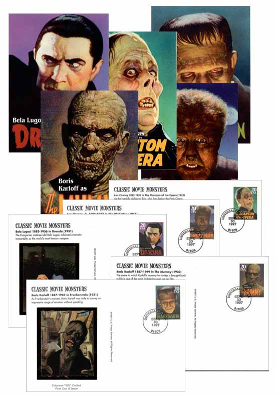 UX285-89 - 1997 20c Classic Movie Monsters, First Day Issue Postal