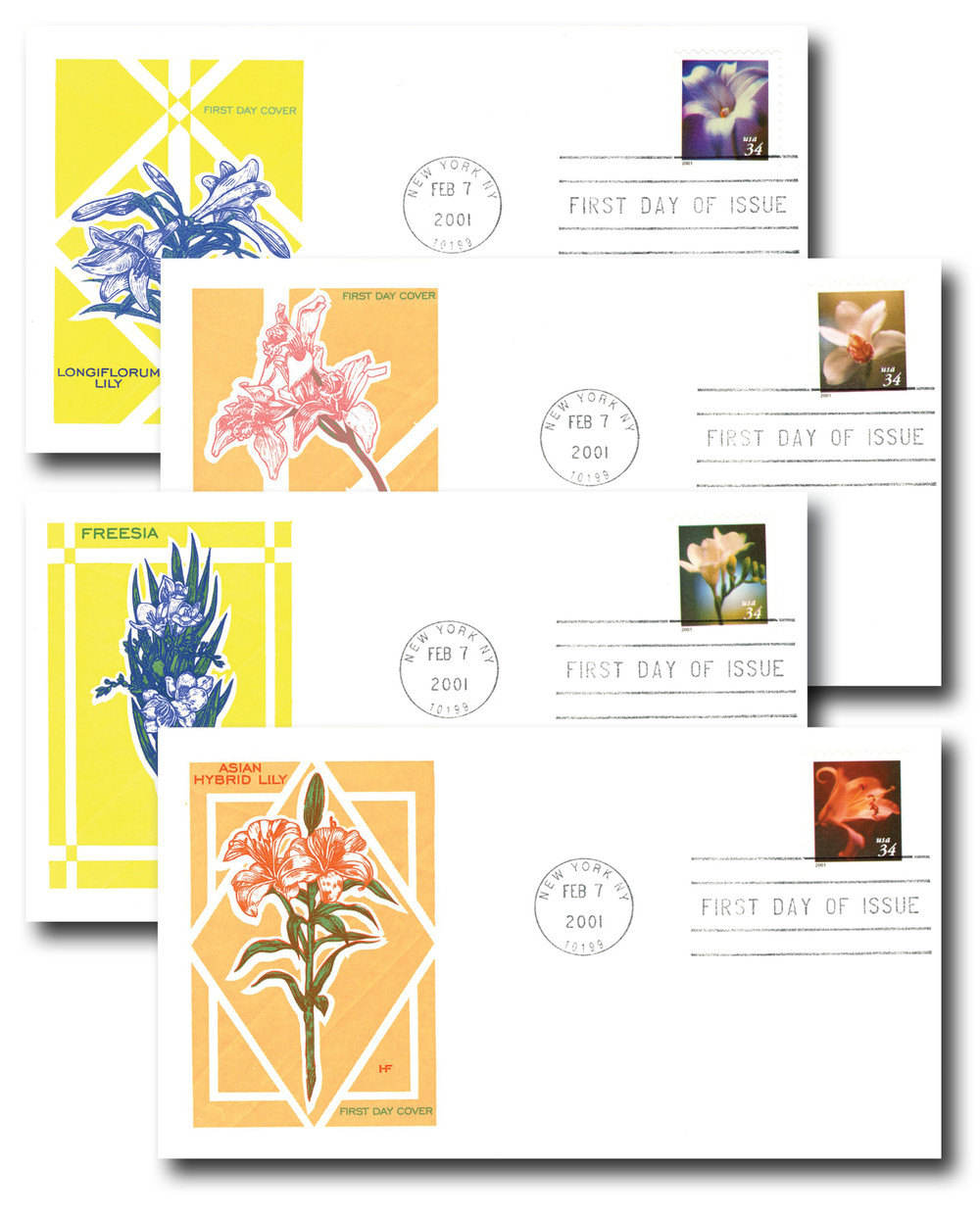 3487-90 - 2001 34c Flowers, Booklet, 4 Stamps - Mystic Stamp Company