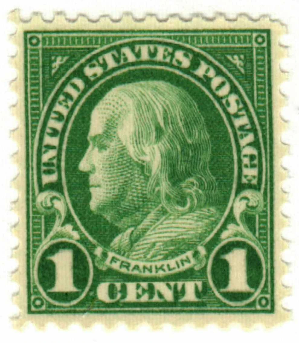 632 - 1927 1c Franklin, Green, Perf. 11x10.5 - Mystic Stamp Company