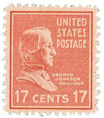 822 - 1938 17c Andrew Johnson, Rose Red - Mystic Stamp Company