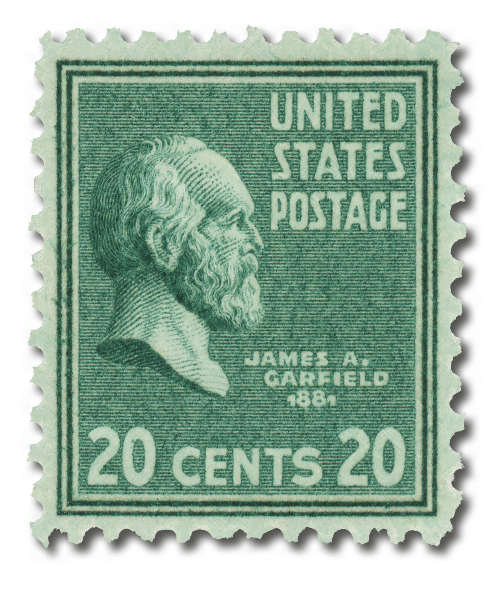 825 - 1938 20c James A. Garfield, Bright Blue Green - Mystic Stamp