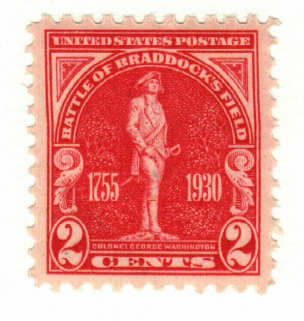 688 - 1930 2c Battle of Braddock's Field, Carmine Rose - Mystic
