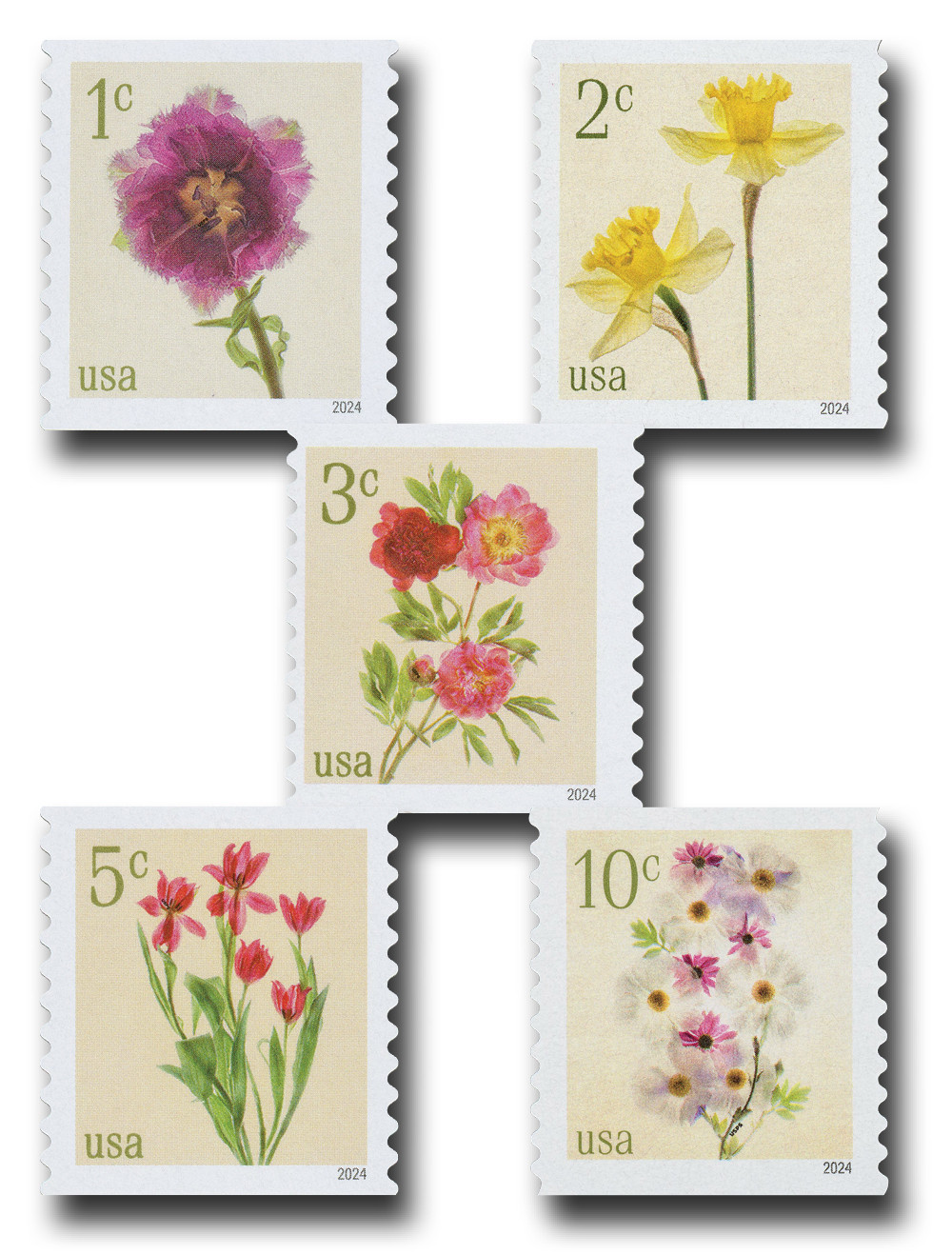 5902-06 - 2024 Flowers, Low Denomination, From Coil - Mystic Stamp