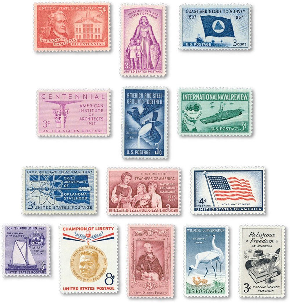 YS1957 - 1957 Commemorative Stamp Year Set - Mystic Stamp
