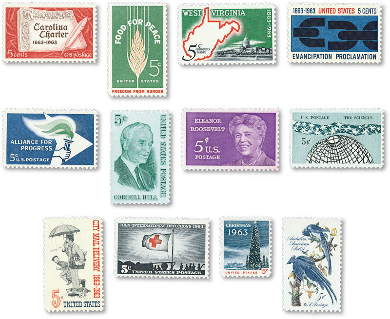 TRIAL POSTAGE STAMPS コレクション YS1963 - 1963 Commemorative Stamp Year Set - Mystic Stamp Company