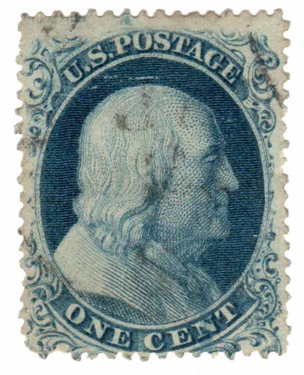 19 - 1857-61 1c Franklin, Blue, Type Ia, Perf. 15.5 - Mystic