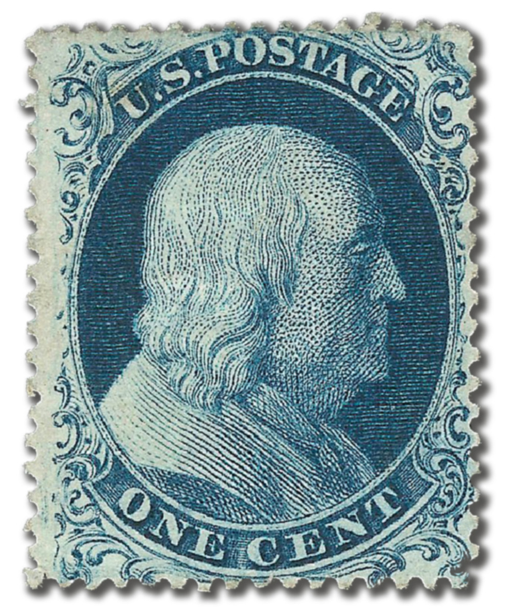 19 - 1857-61 1c Franklin, Blue, Type Ia, Perf. 15.5 - Mystic