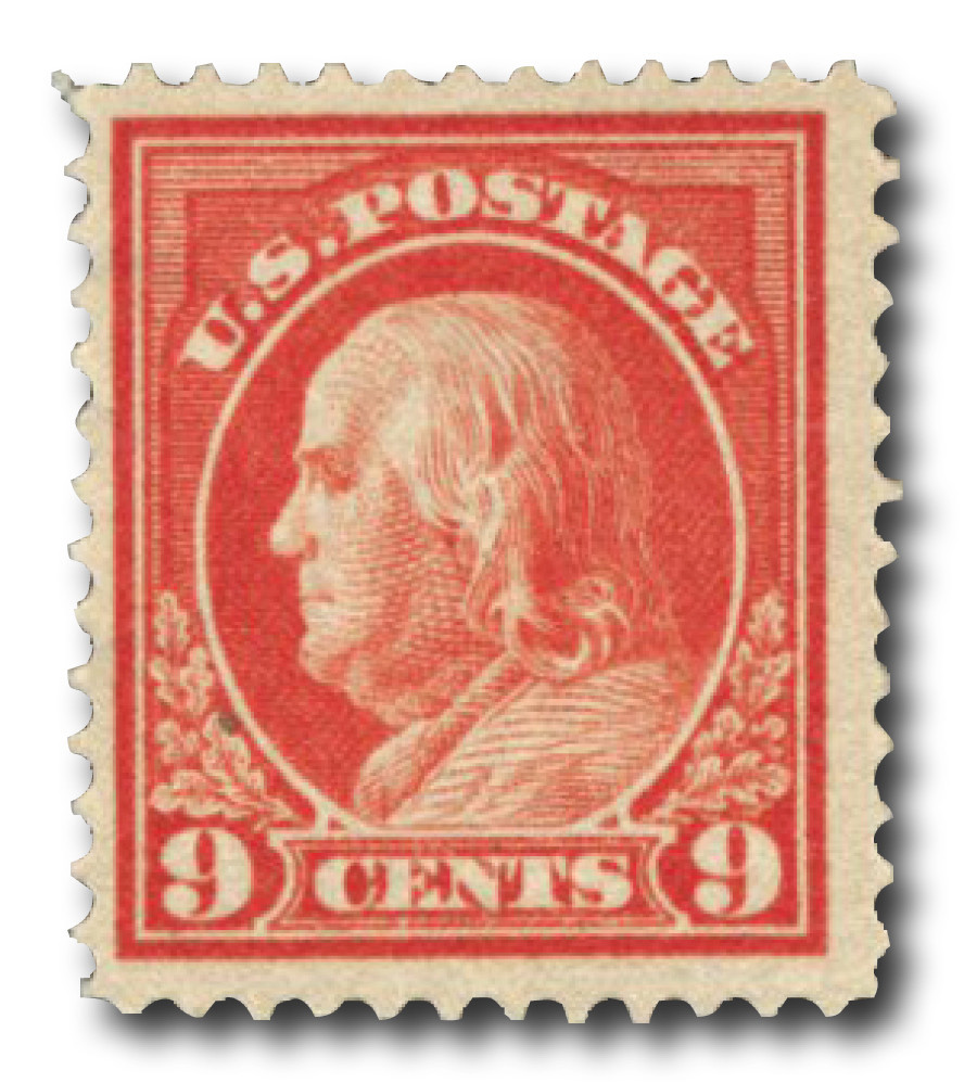 415 - 1914 9c Franklin, Salmon Red, Single Line Watermark, Perf