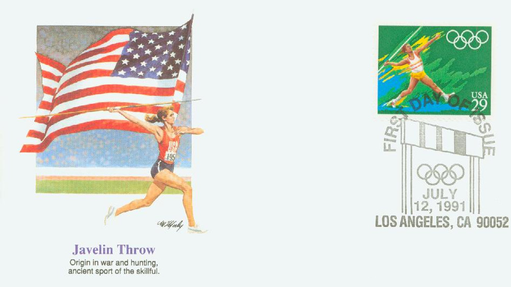 EnglishJournal　2019/03-2020/03 2556 - 1991 29c Summer Olympics: Javelin - Mystic Stamp Company