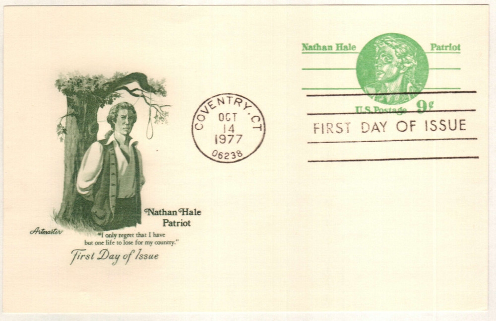 UX72 - 1977 9c Postal Card - Nathan Hale - Mystic Stamp Company