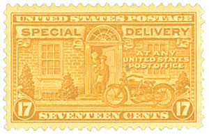 E18 - 1944 17c Special Delivery, Motorcycle Delivery, Orange