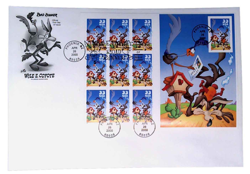 3391 - 2000 33c Wile E. Coyote & Roadrunner, Pane of 10 Stamps