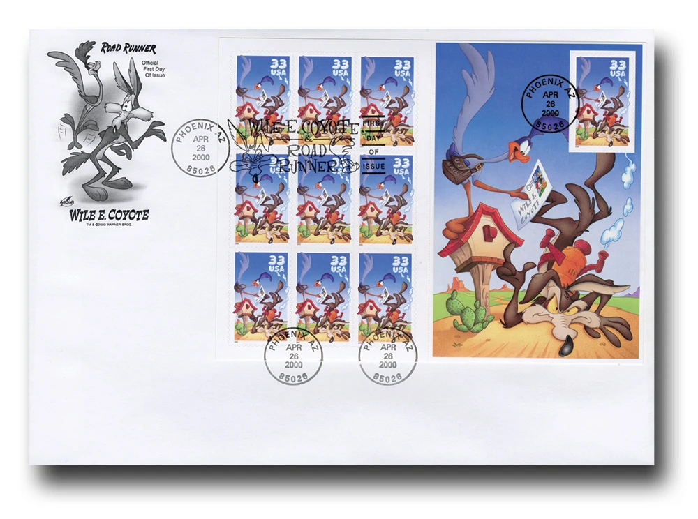 3391 - 2000 33c Wile E. Coyote & Roadrunner, Pane of 10 Stamps
