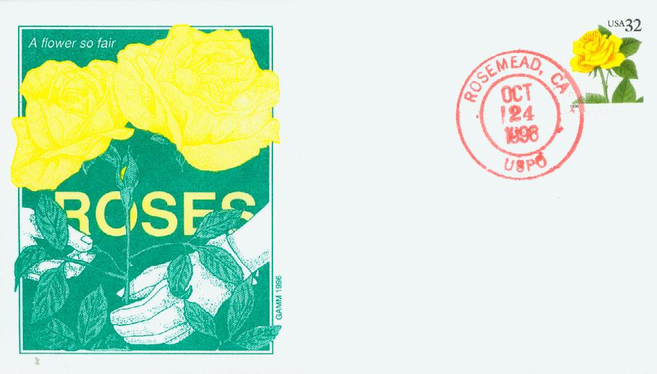 3049 - 1996 32c Flora & Fauna Series: Yellow Rose, booklet single