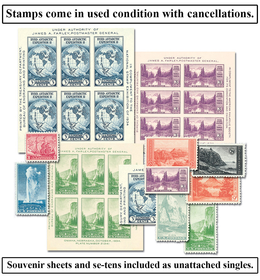 YS1934C - 1934 Complete Commemorative Year Set, 17 Stamps and 3