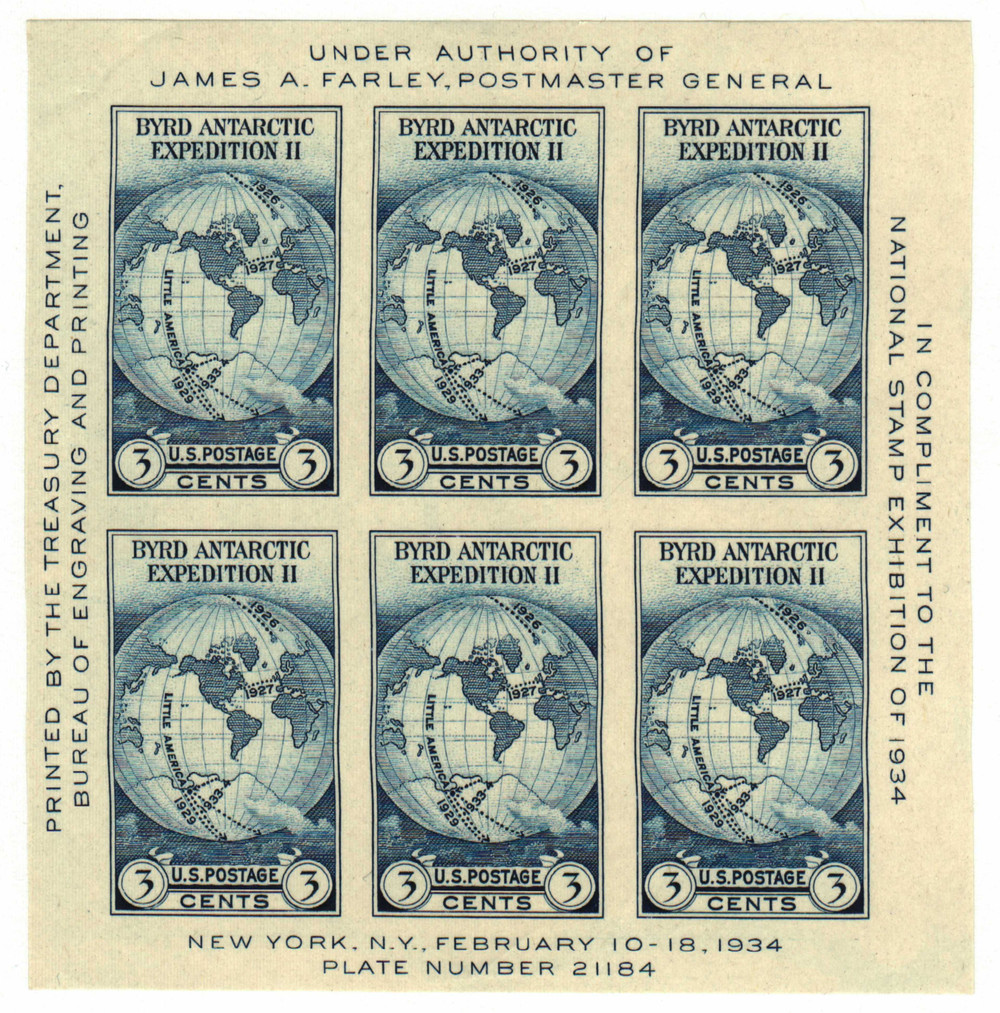 735 - 1934 3c Byrd Antarctic Expedition, Dark Blue, Souvenir Sheet